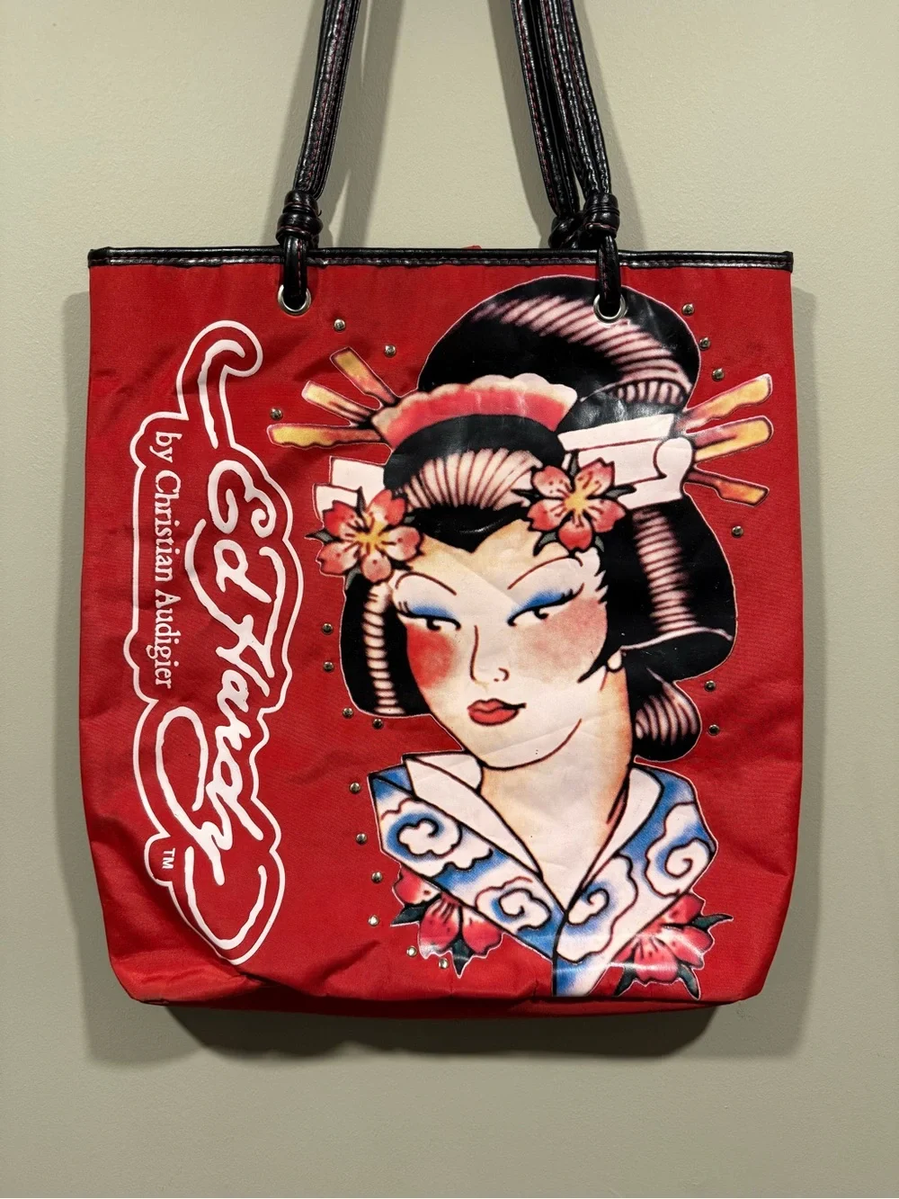Ed Hardy Christian Audgier Red Geisha Japan womens Tote Bag